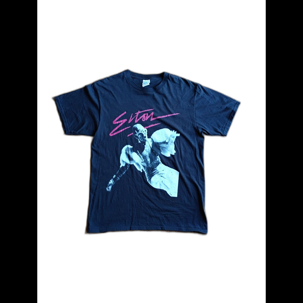 Elton John Black Graphic Tee M vintage